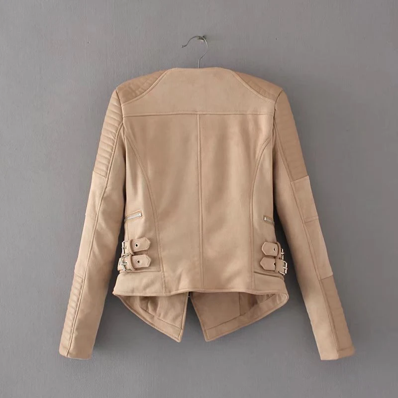 lower price  Autumn Leather Biker Female Jacket Zipper Faux PU Belt Motorcycle Women's Jackets 2019 Winter Khaki