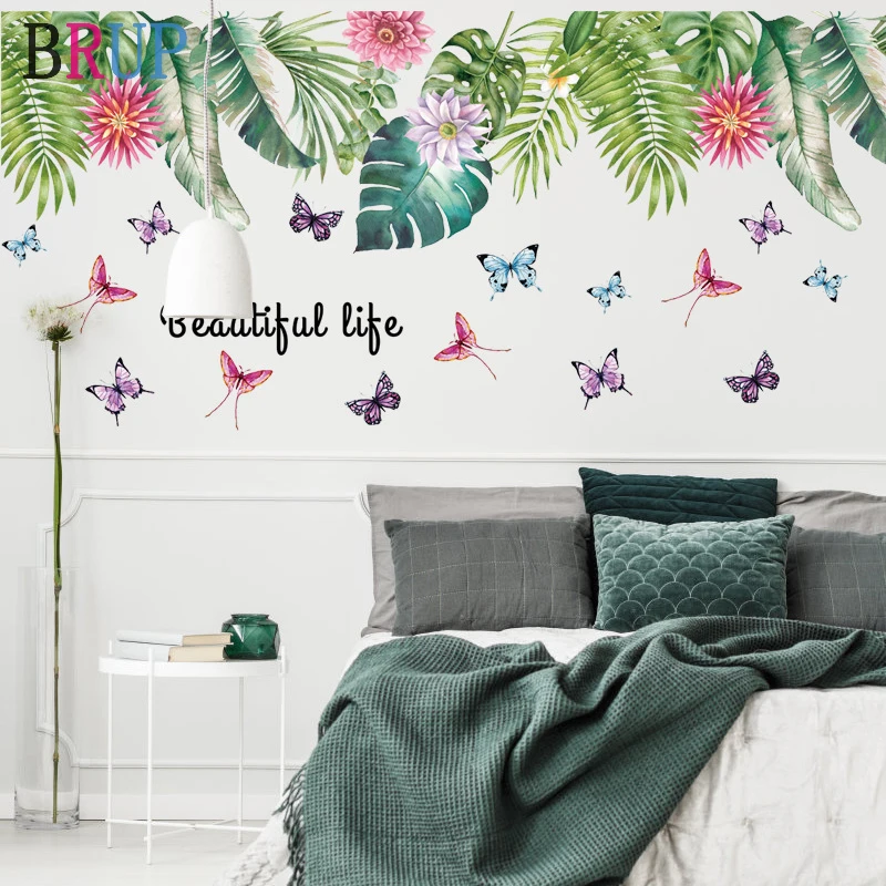 

Nordic Style Colorful Wall Stickers Green Leaf Flowers Butterfly Large Stickers Home Decor Wall Decals for Kids Room Living Room