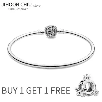 

Hot Sale 100% 925 sterling silver bracelet for Women original Pan Charm chain Snake bracelet flower shape classic DIY jewelry