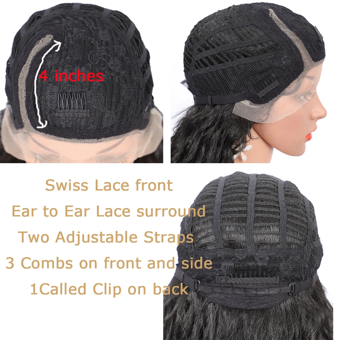 Resistente ao Calor Perucas da Parte Dianteira do Laço com Cabelo do Bebê Partido para Mulher Brinbea Japão-feito Sintético Marrom Encaracolado 4 Lado Profundo 28 6 Apliques e perucas