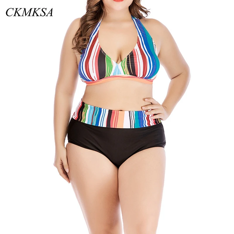 2019 Two Piece Bikini Women Swimsuit Tummy Control Gradient High Waist Swimwear Tankini Bathing Suits Beach Wear Female XXXXL
