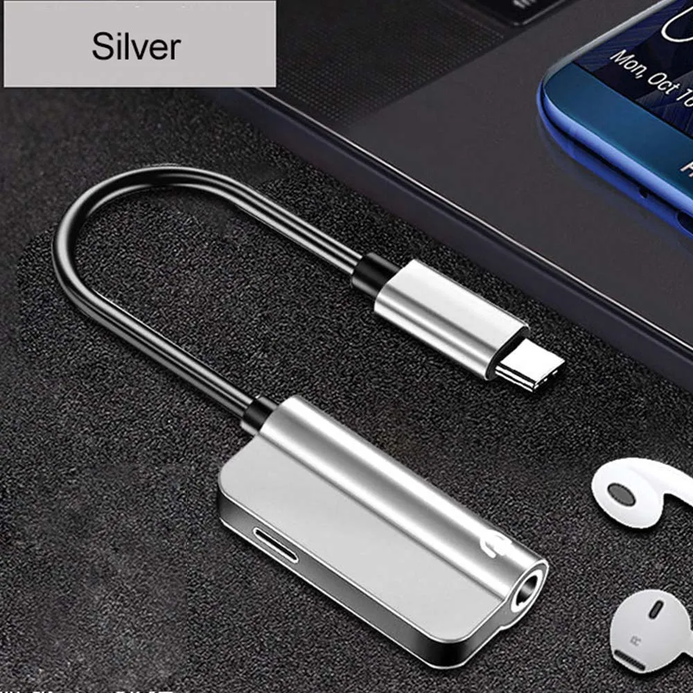 Type-c 3,5 мм разъем для наушников для samsung S8 huawei mate 9 LG G5 G6 Xiaomi 6 Letv LeEco Le 2 Pro 2в1 usb type C аудио конвертер - Цвет: Серебристый