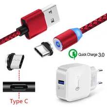 Магнитный кабель для зарядки samsung S8 A40 A5 A7 LG G5 G6 zte Axon 7 M2 Nubia Z17 Mini QC 3,0 USB быстрое зарядное устройство