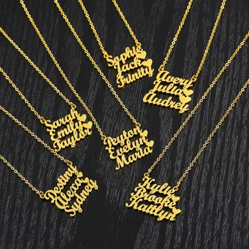 

Custom 3 Name Family Necklaces Personalized Name Letter Heart Pendant Necklaces For Baby Girl Gift Stainless Steel Jewelry
