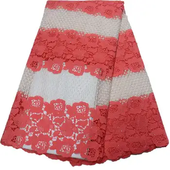 

African Cord Lace Fabric 2019 Embroidered Nigerian Lace Fabric Bridal High Quality Stones French Tulle Lace Fabric 5yards XTR05