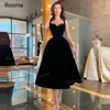 Booma Black Velvet Short Prom Dresses Sweetheart Tea-Length Velour Prom Gowns Spaghetti Straps A-Line Formal Party Dresses ► Photo 2/6