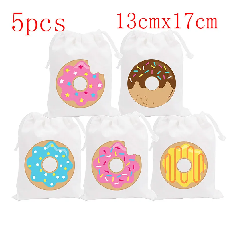 bags-5 pcs Пончик, вечеринка, день рождения, воздушные шары, Пончик, на день рождения, на день рождения, приглашения, торт, Топпер, вечерние украшения, сумка, баннер, вечерние, коробка - Цвет: bags-5 pcs