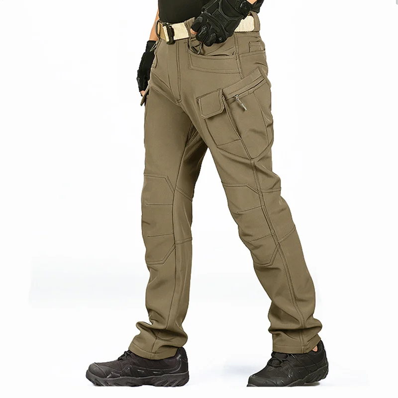 Мужские флисовые тактические брюки зимние теплые брюки карго Военные флисовые рабочие брюки Акула кожа толстые теплые водонепроницаемые брюки S-2XL