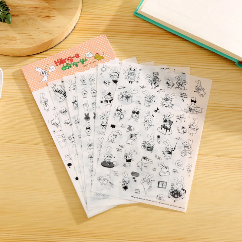 6 листов/набор Необычные прозрачные фотообои с изображением милого кролика|sticker