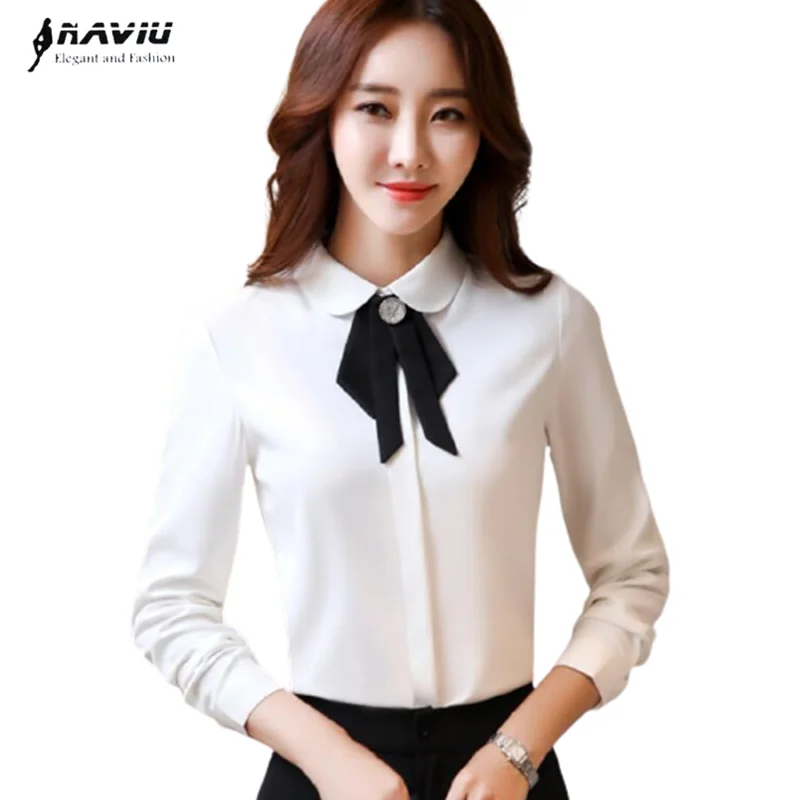 New Spring Elegant Bow Tie Women Shirt 