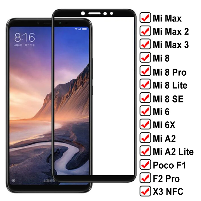 9D Protective Glass For Xiaomi Mi max 2 3 Poco F1 F2 Pro X3 NFC Screen Protector On Mi 6 6X A2 8 Lite Mi8 SE Tempered Glass Film mobile tempered glass
