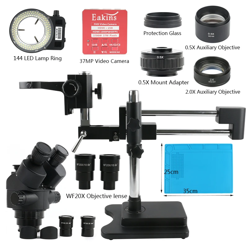 

3.5X-90X Simul-Focal Double Boom Stereo Zoom Trinocular Microscope 37MP USB HDMI Digital Video Camera BGA PCB Welding Magnifier