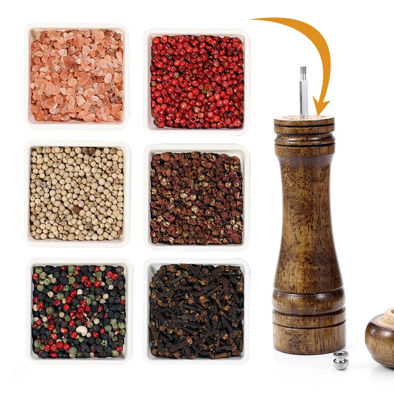 Salt and Pepper Grinder Wood Shakers with Adjustable Ceramic Grinder and Spare Rotor Kitchen Accessory