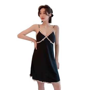 

Fiklyc New Ladies summer Thin Section Sexy Solid Color Suspenders Nightdress Breathable And Comfortable Home Clothes Show Body