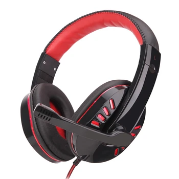 

Gaming Headset 3.5Mm Music Stereo Bass Deep Light Computer With Microphone Wired Headphones Black + Red Plastic