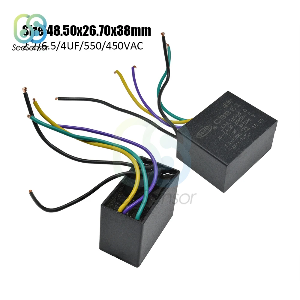 CBB61 пусковая емкость AC Конденсатор вентилятора 2 мкФ 6 5 + 4 550V 450V проводов CBB