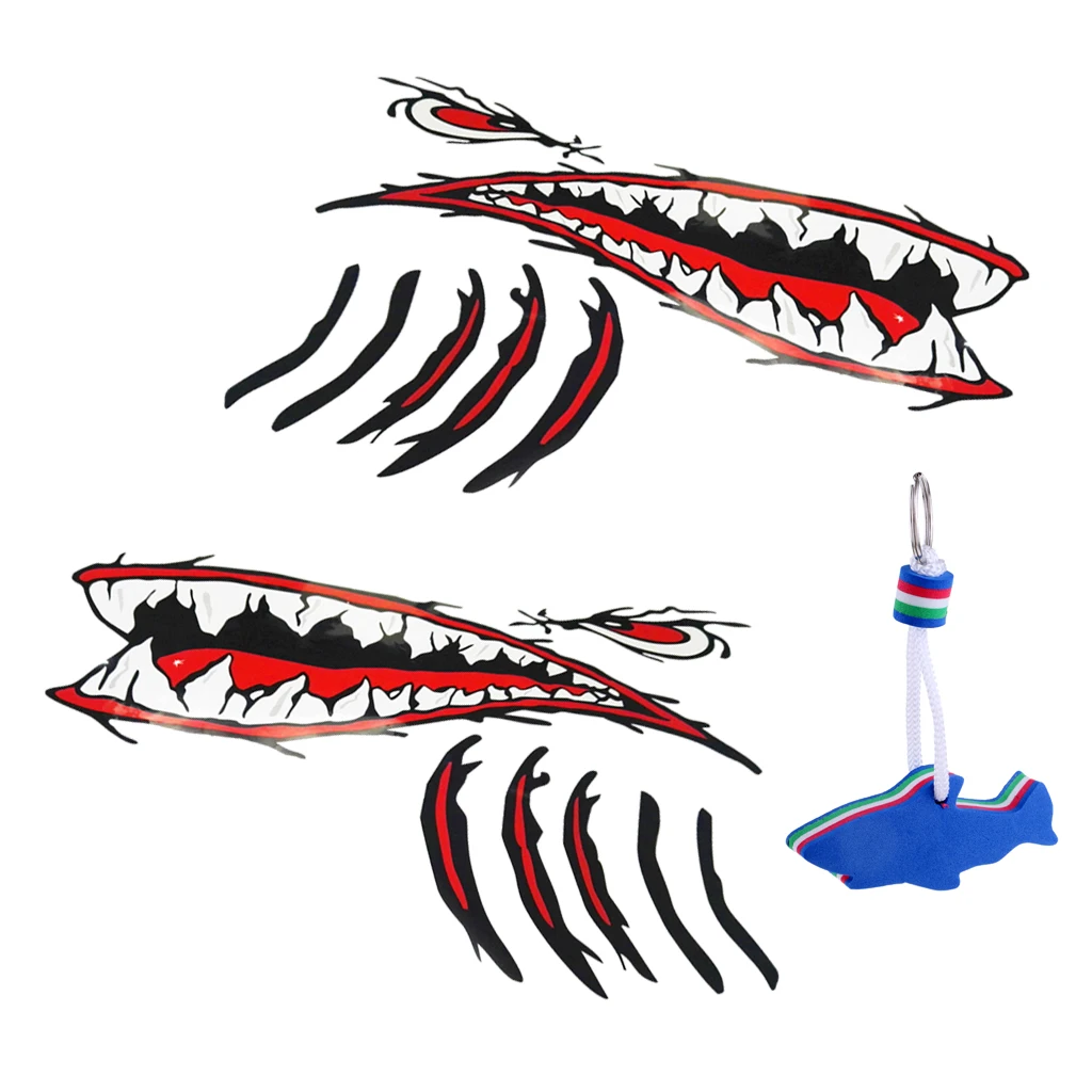 2 Large Shark Teeth Mouth Stickers Boat Ocean Kayak Decals, Floating Keyring