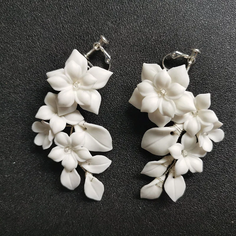SLBRIDAL Handmade Rhinestones Crystals Pearl Ceram Flower Bridal Dangle Earring Wedding Chandelier Earring Fashion Women Jewelry drop earrings,dangle earrings,crystal earrings