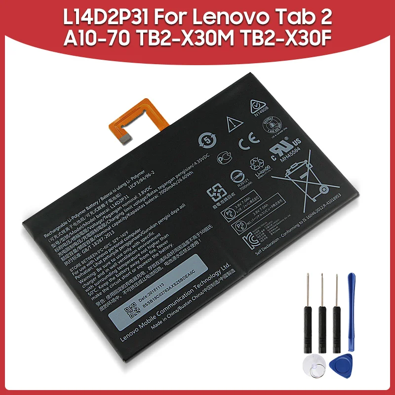 

Original Replacement Battery 7000mAh L14D2P31 For Lenovo Tab 2 A10-70 LC/A10-70F TB2-X30M TB2-X30F L14D2P31 Tablet Batteries