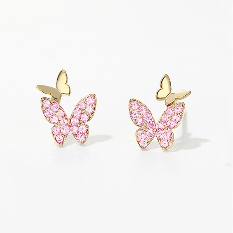 Orecchini a bottone a farfalla in argento sterling con zirconi cubici a