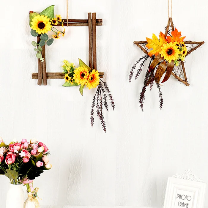 Artificial Fake Sunflower Leaf Hanging Wreath Front Door Party Home Decor GQ999