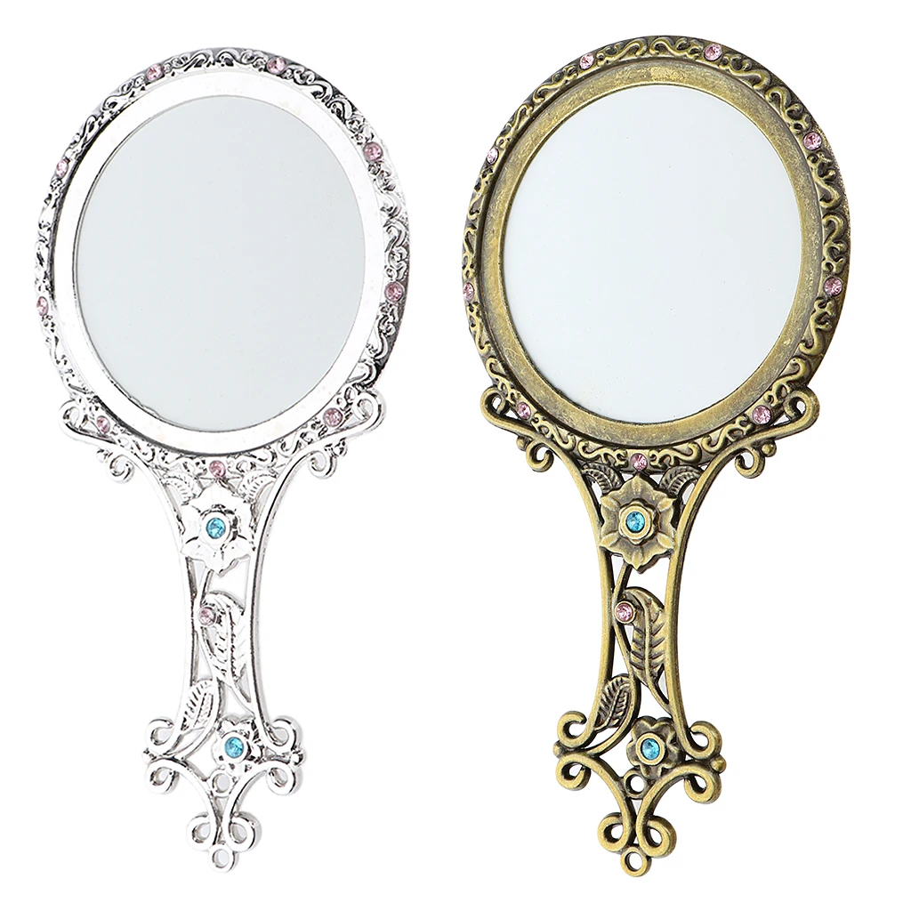2pcs Royal Fancy Vanity Makeup Mirrors Beauty Cosmetics Hand Held Mirror for Home Salon, Portable Travel Pocket Size
