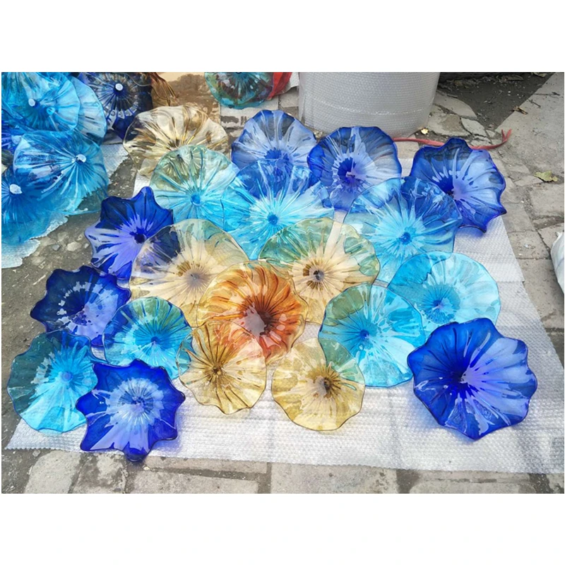 

Luxury Wall Art Blue Shade Amber Available Varying Size Flower Wall Sconce Handcrafted Gallery Wall Art Murano Glass Plates