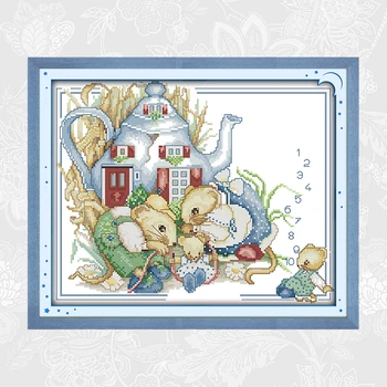 

The Mouse Family Patterns Chinese Cross Stitch kit Counted Printed on Canvas DMC 11CT 14CT Handwork Needlework Embroidery Set