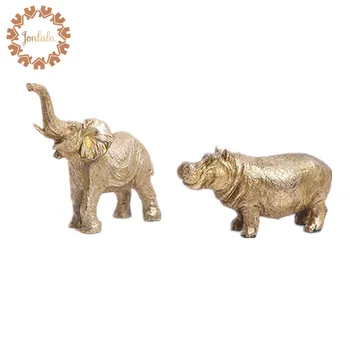 

2pcs/set Golden Animal Decoration Elephant Hippo Miniature Models Home Decorations Crafts Resin Crafts X'mas Gift