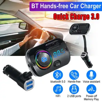 

Handsfree bluetooth 5.0 FM Transmitter Handsfree Car Kit MP3 Player QC-3.0 USB Charger NEW Car Charger MP3 Player