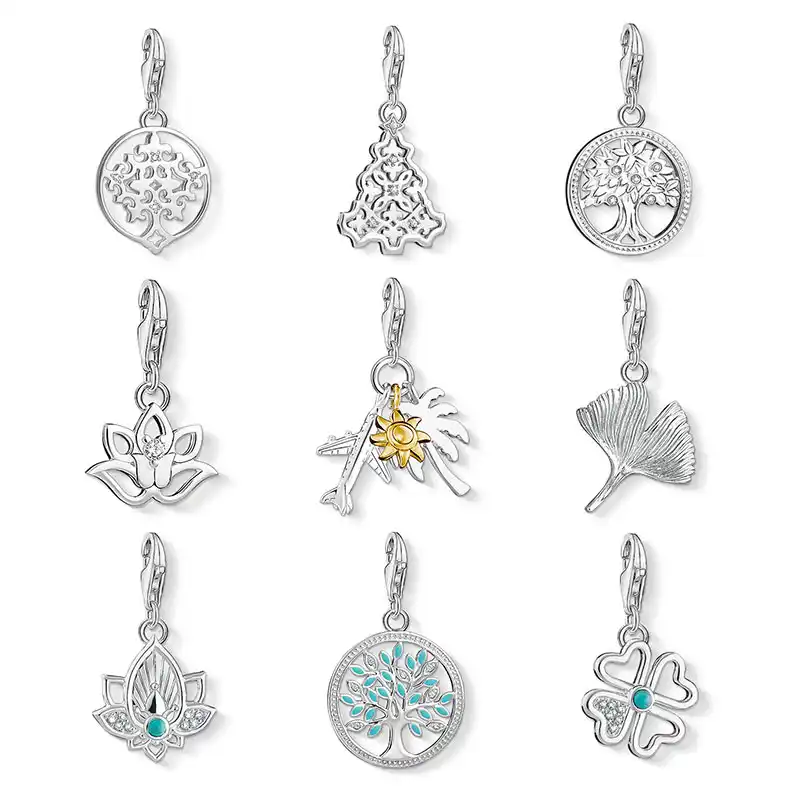 Дерево жизни Лотос Клевер листок гинкго кокосового самолета солнечные Кулоны, подвески стерлингового серебра 925 пробы DIY Изготовление брас...