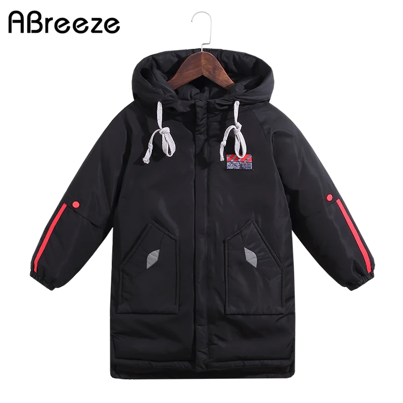 Г., зимняя теплая верхняя одежда для мальчиков и девочек возрастом от 5 до 14 лет Черные, красные детские длинные пальто с капюшоном, унисекс