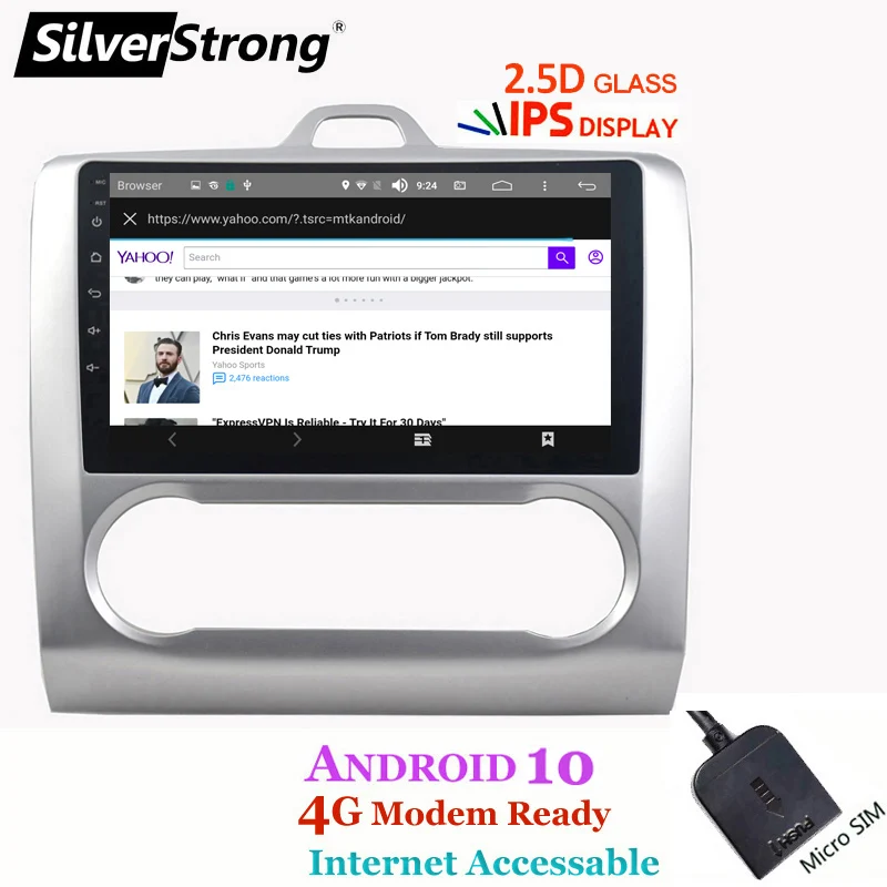 SilverStrong IPS matrix Android10.0 4G Модем SIM автомобильный 2DIN для Ford Focus 2 focus1 focus2 Wifi Радио