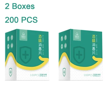 

200 Pcs/2 Boxes Alcohol Wet Wipe Non-woven Disposable Disinfection Cotton Antiseptic Skin Cleaning Pads Phone Cleaning First Aid