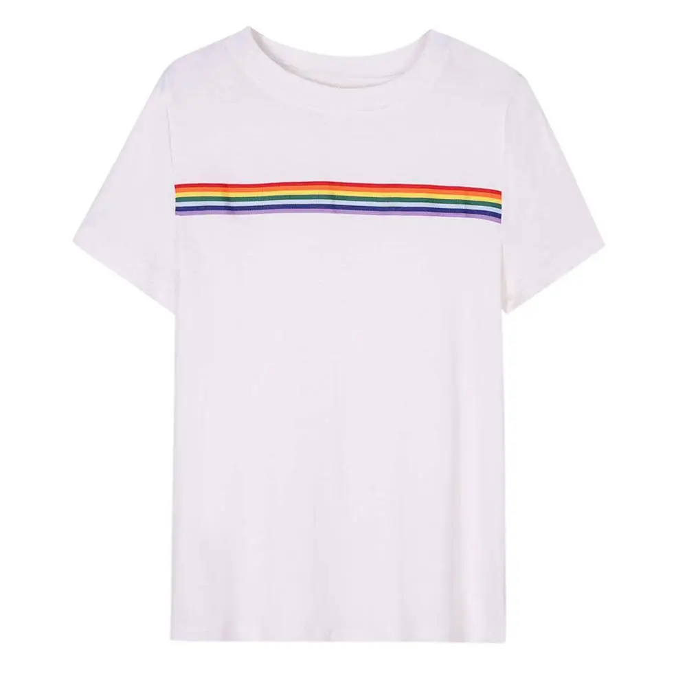 20# женские летние полосатые футболки с радужным блоком для школьниц и подростков Modis Эстетическая футболка femme camiseta mujer