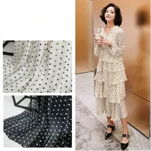 Одежда в горошек черного цвета белый шифон, ткань для свадебного платья, горный хрусталь; сезон весна-лето Одежда из ткани