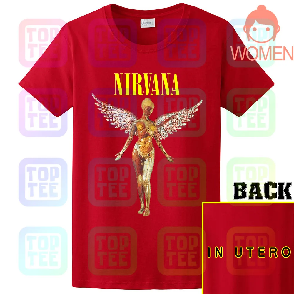 WOMEN-RED Аутентичные Nirvana In Utero классический рок гранж музыка Курт Кобейн футболка уличная размеры S-3Xl - Цвет: WOMEN-RED