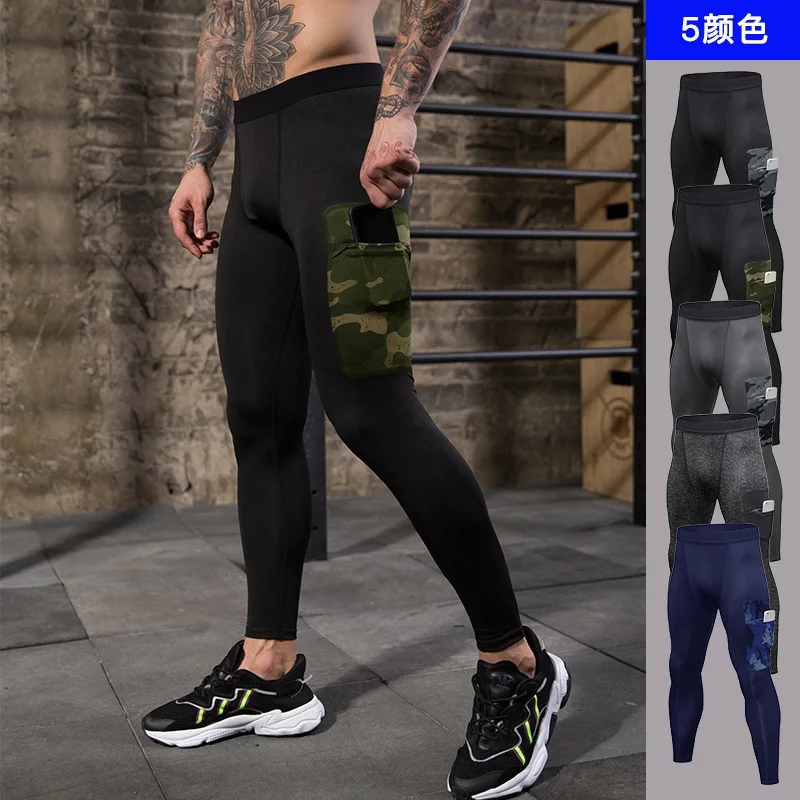 

Men Sweatpants Compression Elastic Leggings Tights with Pocket male Running Jogger Fitness Gym Athletic Pant Trouser Activewear