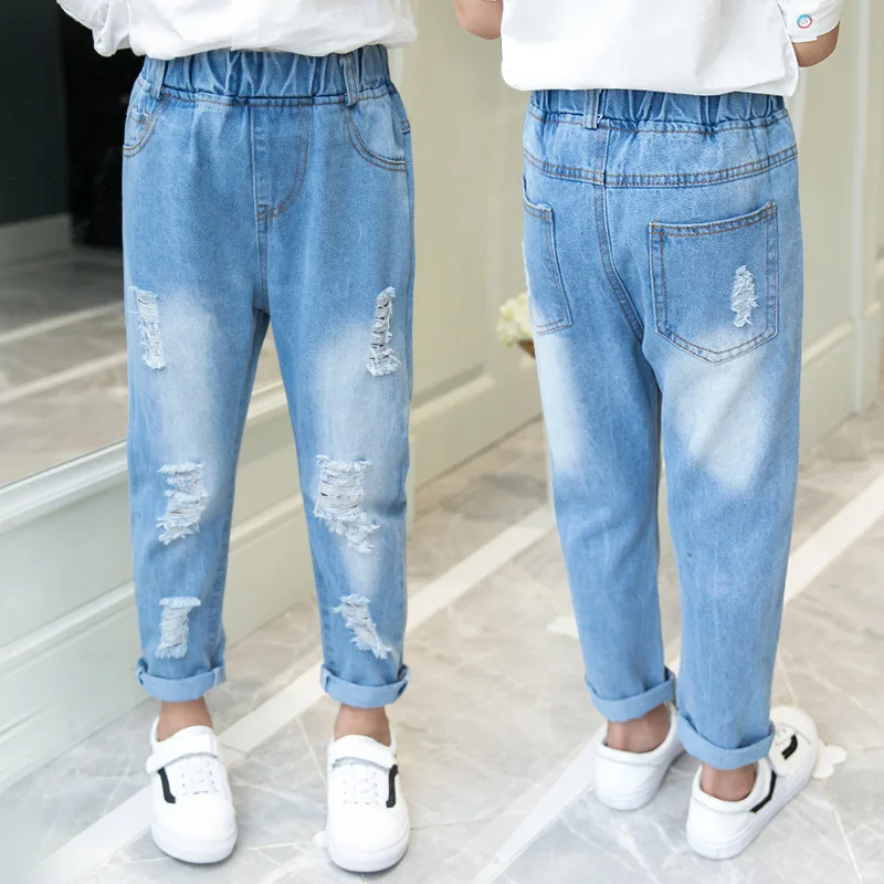 

Girl'S Jeans Spring Children Casual Pants Big Boy Washing with Holes Trousers 4 Weeks 5-Year-Old 6 Multi-7 Semi-11