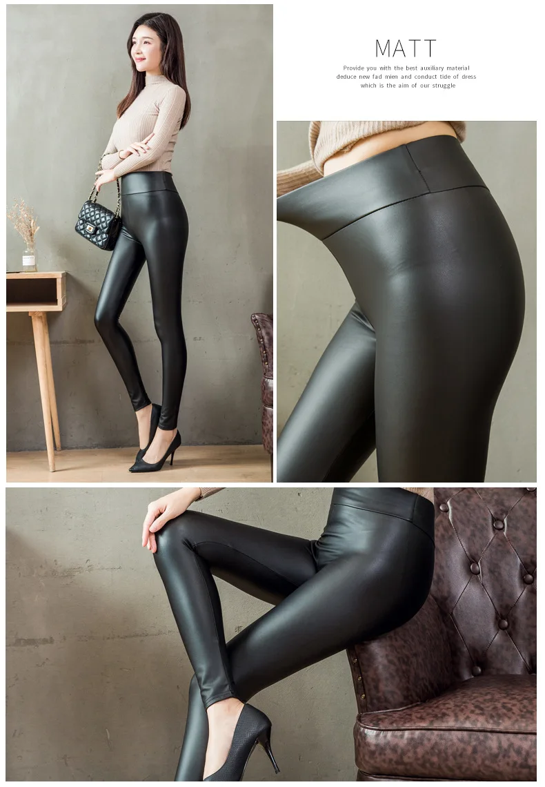 2022 Spring Winter Women's Leggings Thick Warm Leather Velvet Black  Slimming Pu Faux Leather Leggings For Women High Waist Pant - Leggings -  AliExpress