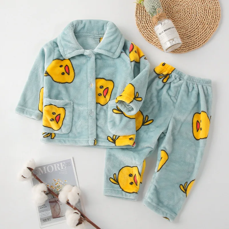 cheap pajama sets	 New Kids Boys Girls Autumn Winter Keep Warm Flannel Pajama Sets Cartoon Long Sleeve Lapel Tops with Pants Sleeping Clothing Sets best pajama set	 Sleepwear & Robes