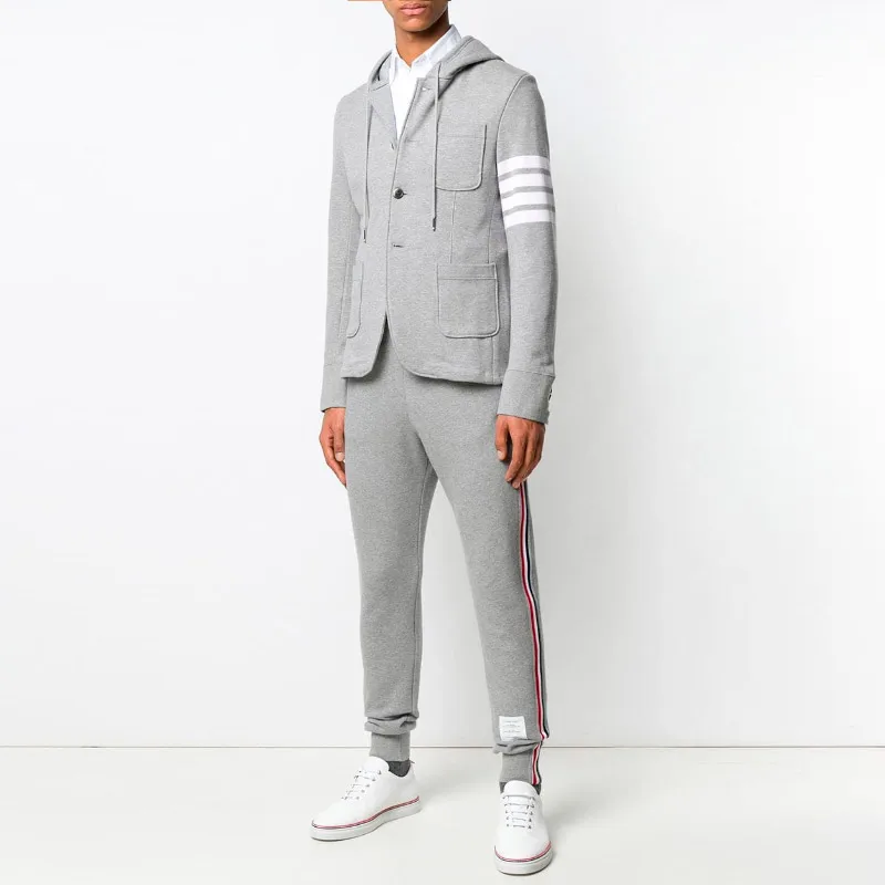 Модный брендовый Мужской Блейзер TB Tom, британский Повседневный костюм, приталенная Мужская куртка, весеннее и осеннее хлопковое пальто с капюшоном