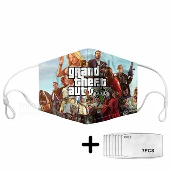 

GTA 5 Pattern Adults Face Mouth Mask Cool Grand Theft Auto Print 7pcs PM2.5 Filter Elestic Comfortable Anti Dust Mask For Kids