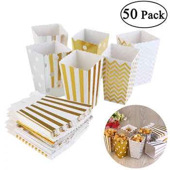 

NUOLUX 50pcs Popcorn Boxes Yellow Design Trio Miniature Scalloped Edge Cardboard Party Candy Container Treat Cartons (Random Col