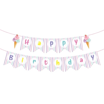 

DIY Sweet Ice Cream Happy Birthday Banner Baby Shower Party Decorations Wall Cone Popsicle Hanging Bunting Kids Party Favors