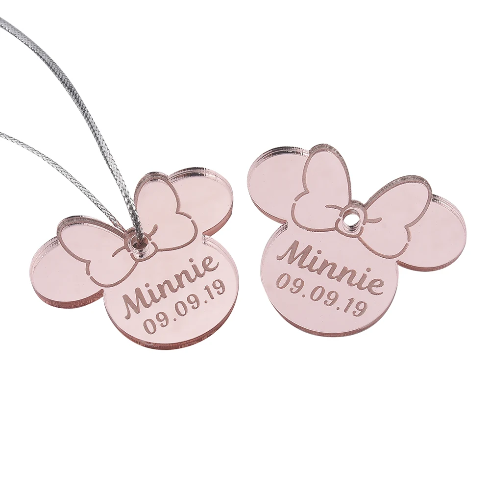 font 8 Gold Pink 20 шт. персонализированное гравированное зеркало Минни Маус надписи имя карты метки ребенок душ украшения для вечеринки, дня рождения 4 см - Цвет: font 8 Gold Pink