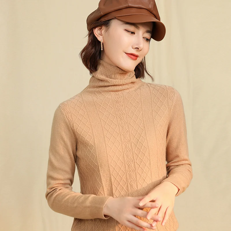 

BARESKIY Cashmere Sweater Women's New 100% Cashmere Turtleneck Knit Sweater Solid Color Slim Warm Jumper Long Sleeve Sweater