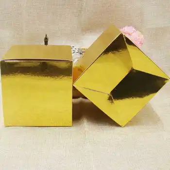 

50pcs/lot luxury golden gift paper box cube 10*10*10cm white square shaped cardboard box wedding candy boxes packaging supplies