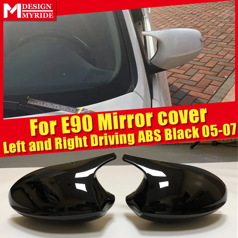 

For BMW E90 3 Series Mirror Cover Caps ABS Gloss Black Add on Style M3 Look 1:1 Replacement Fits Left & Right hand drive 2005-07