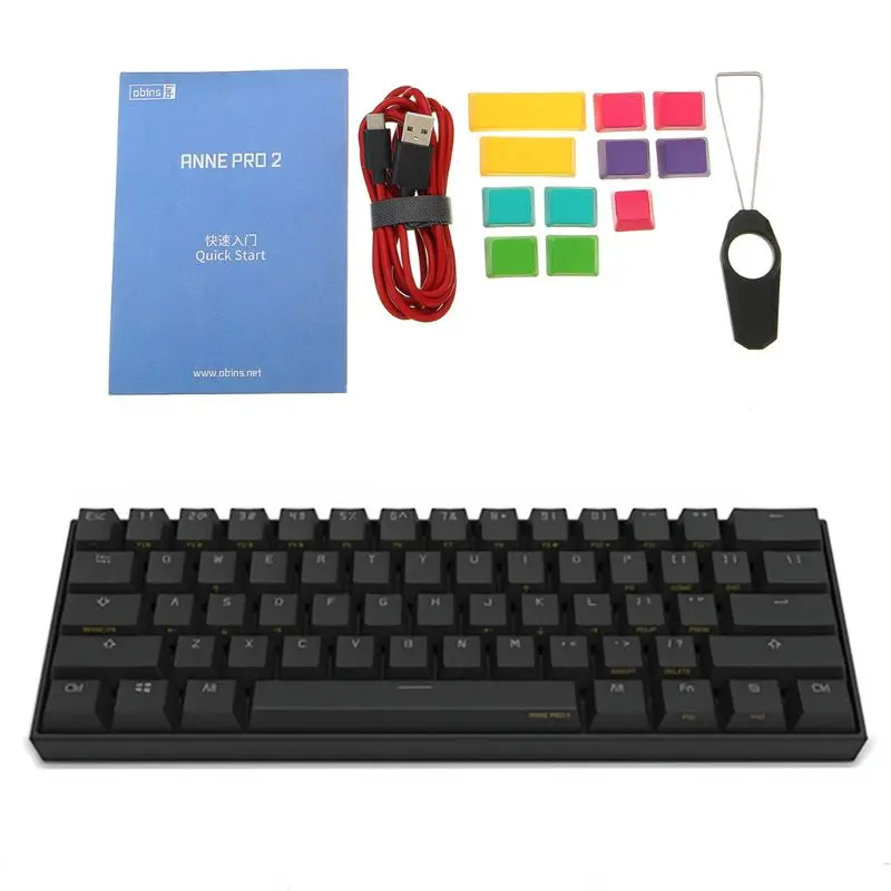 Anne Pro 2 60% NKRO Bluetooth 4,0 type-C RGB 61 клавиша Механическая игровая клавиатура Вишневый переключатель - Цвет: 7HH301813-BK-A